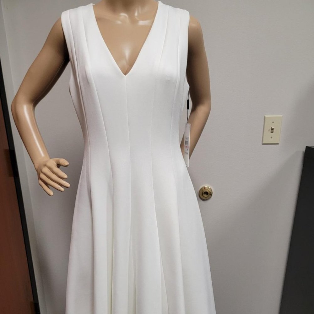 Calvin Klein White V-Neck Midi Dress
